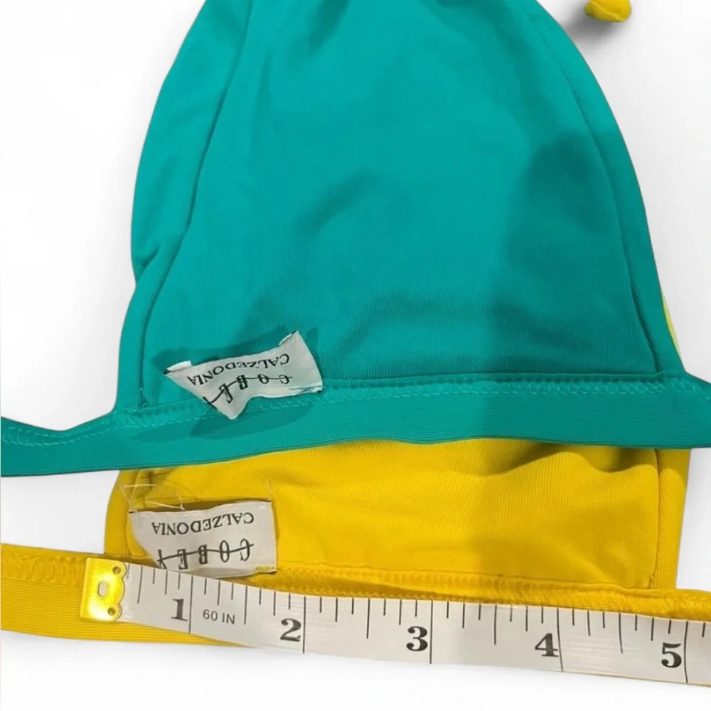 Vintage y2k Calzedonia 3-piece Triangle String Bikini Set in Yellow & Turquoise
